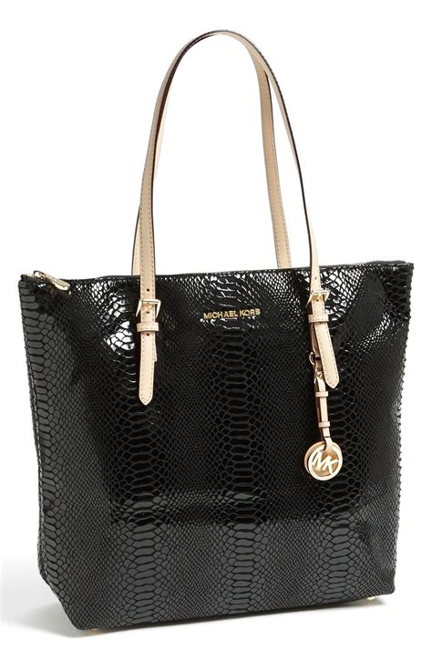 michael kors jet set signature patent leather black tote|Michael Kors designer tote jetset.